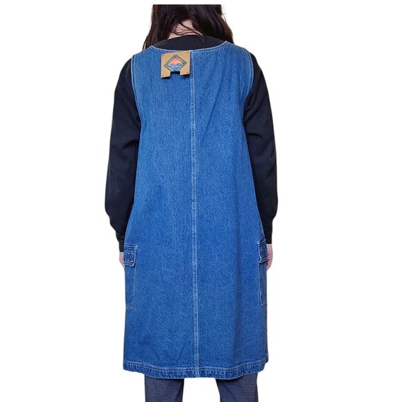 90s‎ Womens Overall Dress Denim Jean Cargo Sz L Blue Sleeveless Teacher NWT Sz L - Picture 3 of 8